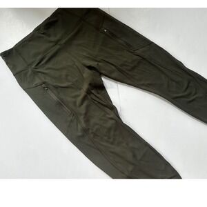 Athleta Rainier Tight Olive Green Fleece Lined Leggings Zip Pockets Womens LP